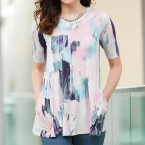 LOGO by Lori Goldstein Artsy‎ Multicolor Abstract Swing Tunic Top XS